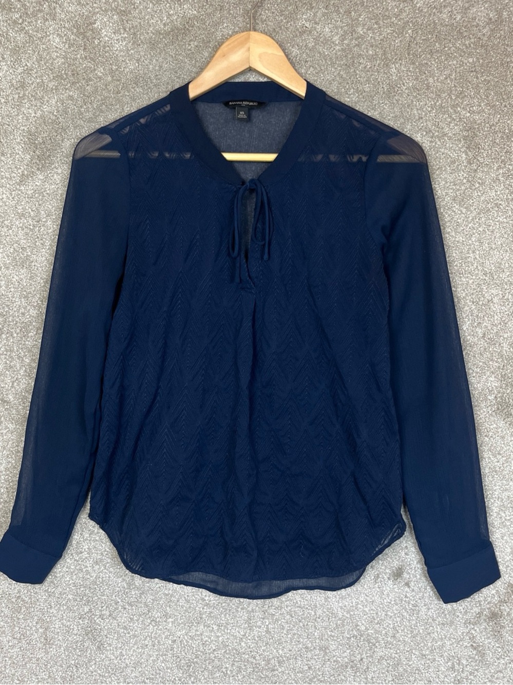 Banana Republic Blouse Womens Extra Small Blue Sheer Tie Neck Pullover- 5336